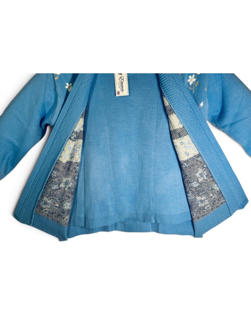 NWT Vintage Emma Collection Blue Floral Knit 2-In-1 Sweater Cardigan Combo M/L - Picture 5 of 10